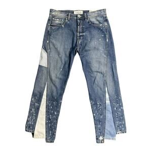 Lanvin Twist paneled paint splatter denim
